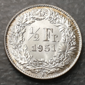 SUIZA SWITZERLAND 1/2 FRANCO 1/2 FRANC 1951 B SC UNC