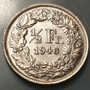 SUIZA SWITZERLAND 1/2 FRANCO 1/2 FRANC 1948 EBC+