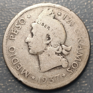 DOMINICAN REPUBLIC REPUBLICA DOMINICANA 1/2 PESO HALF PESO 1937