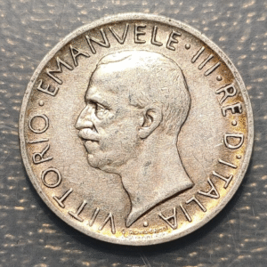 ITALIA REINO VITTORIO EMANUELE III 5 LIRE 1928 R FECHA RARA MBC KM 67 PLATA