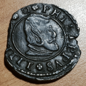 SPAIN MADRID PHILIP IV FELIPE IV 16 MARAVEDIS 1664 Y IRREGULAR PLANCHET