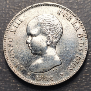 ESPAÑA ALFONSO XIII 2 PESETAS 1892 (18-92) LIMPIADA MBC+