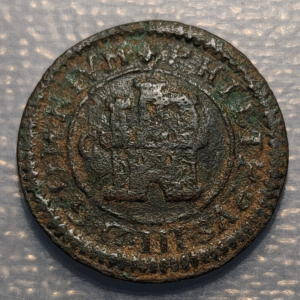 ESPAÑA FELIPE III IV RESELLO BURGOS IIII B SOBRE 4 MARAVEDIS 1601 C SEGOVIA