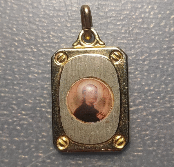 MEDALLA RELIGIOSA SANTA GEMA MARCO DORADO DE ALPACA 25x16mm