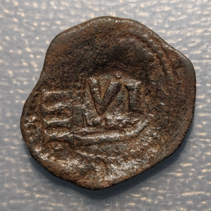 ESPAÑA FELIPE IV RESELLOS VI MARAVEDIS MADRID 163(6-7) SOBRE IIII MARAVEDIS 1654