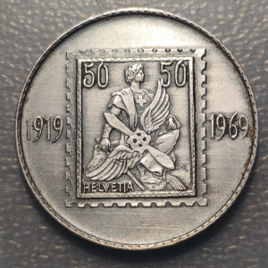 SUIZA CORREOS MEDALLA 50 AÑOS SCHWEIZER LUFTPOSTON-MARKEN 1969 35mm 14,02g