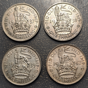 GREAT BRITAIN GRAN BRETAÑA GEORGE VI LOTE 4 MONEDAS SHILLING LEON INGLES EBC