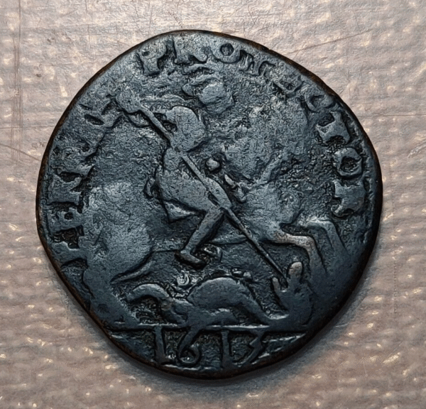 ESTADOS PAPALES PABLO V (1605-1621) FERRARA QUATTRINO 1613 PROTECTOR FERRARIAE - Imagen 2