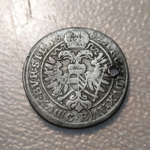 AUSTRIA LEOPOLD I 3 KREUZER 1697 CB AGUJERO HOLE