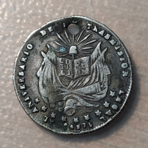 BOLIVIA CONSTITUCION PRESIDENTE JORGE CORDOVA MEDALLA PLATA 1856 AGUJERO
