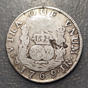 POTOSI BOLIVIA CARLOS III 2 REALES 1769 JR COLUMNARIO PILLAR MBC-