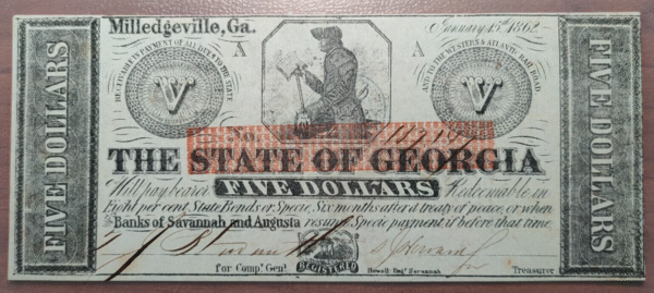 USA UNITED STATES EEUU ESTADOS UNIDOS GEORGIA 5 DOLLARS 1862 EBC/EBC+