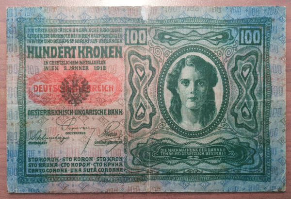 AUSTRIA 100 KRONEN 1912 (1919) P 55 BC+/MBC-