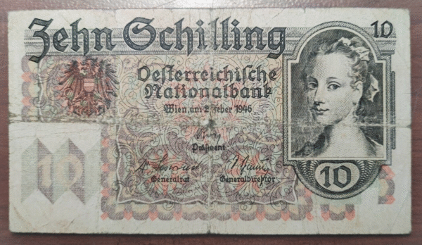 AUSTRIA 10 SCHILLING 1946 P 122 BC/BC+