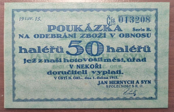 CZECHOSLOVAKIA CHECOSLOVAQUIA 50 HALERU 1915 SC-/SC