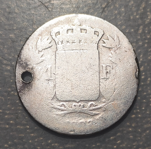 FRANCE LOUIS XVIII 1 FRANC 1823? W LILLE HOLED - Imagen 2