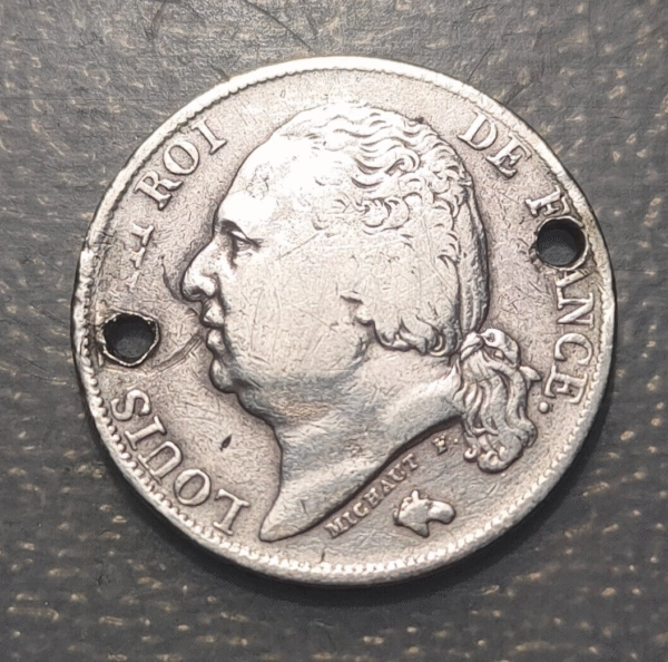 FRANCE LOUIS XVIII 1 FRANC 1824 W LILLE 2 HOLES - Imagen 2