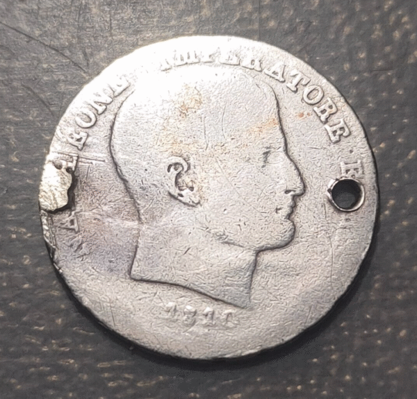 ITALY KINGDOM OF NAPOLEON 1 LIRA 1810 EX MOUNT HOLED