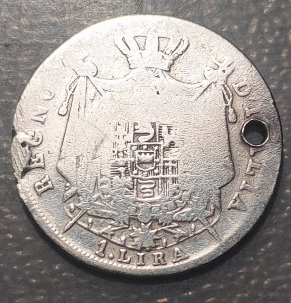 ITALY KINGDOM OF NAPOLEON 1 LIRA 1810 EX MOUNT HOLED - Imagen 2