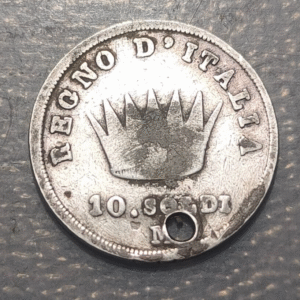 ITALY KINGDOM OF NAPOLEON 10 SOLDI 1811 M MILAN HOLED