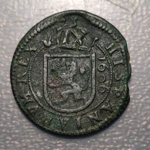 ESPAÑA SPAIN FELIPE IV RESELLADA XII MARAVEDIS 1641 SOBRE 8 MARAVEDIS 1606