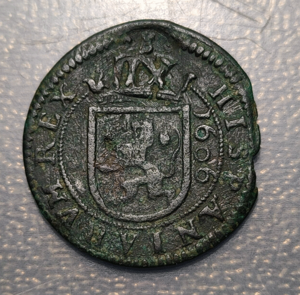 ESPAÑA SPAIN FELIPE IV RESELLADA XII MARAVEDIS 1641 SOBRE 8 MARAVEDIS 1606
