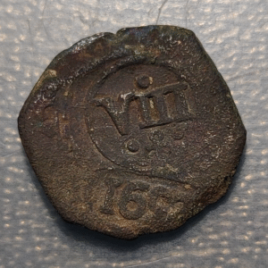 ESPAÑA SPAIN FELIPE IV RESELLADA VIII MARAVEDIS 1641 TOLEDO 8 MARAVEDIS 1652