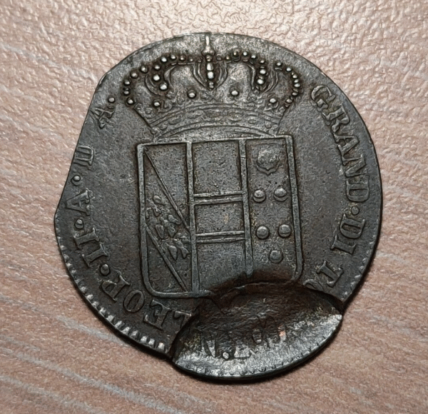 ERROR ITALIA TOSCANA LEOPOLDO II 5 QUATTRINI 1830 ERROR ACUÑACION