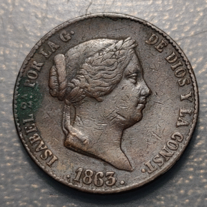 ESPAÑA SEGOVIA ISABEL II 25 CENTIMOS DE REAL 1863