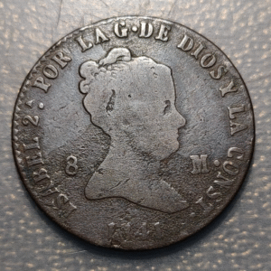 ESPAÑA SEGOVIA ISABEL II 8 MARAVEDIS 1841
