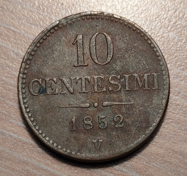 AUSTRIA ITALIA LOMBARDO VENETO 10 CENTESIMI 1852 V VENECIA VENEZIA MBC/MBC+ - Imagen 2