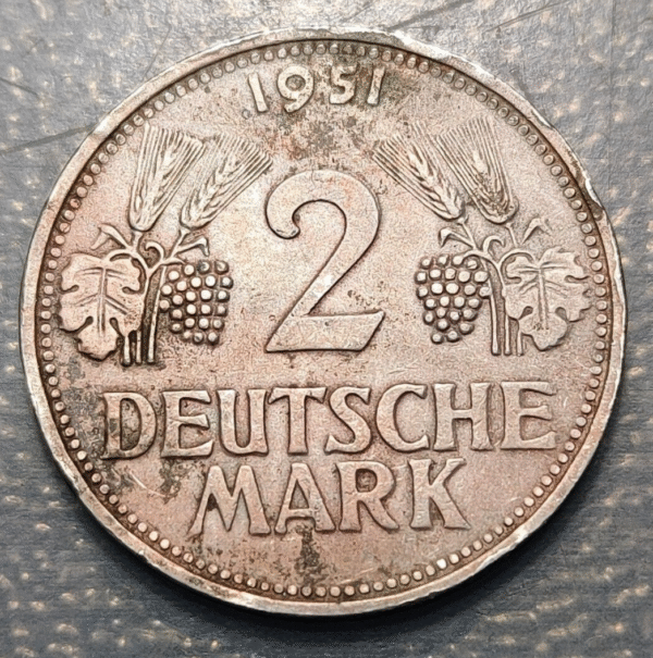 ALEMANIA GERMANY 2 MARK 2 MARCOS 1951 G BC+ - Imagen 2
