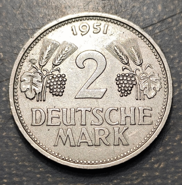 ALEMANIA GERMANY 2 MARK 2 MARCOS 1951 F MBC - Imagen 2