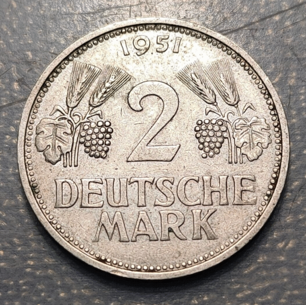 ALEMANIA GERMANY 2 MARK 2 MARCOS 1951 F MBC - Imagen 2