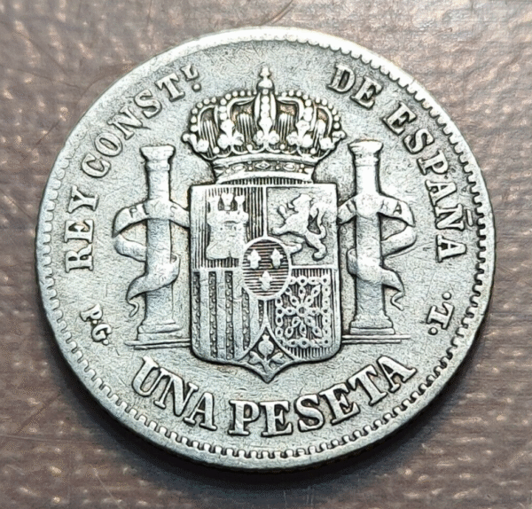 ESPAÑA ALFONSO XIII 1 PESETA 1893 ESTRELLAS PARCIALMENTE VISIBLES MBC- - Imagen 2