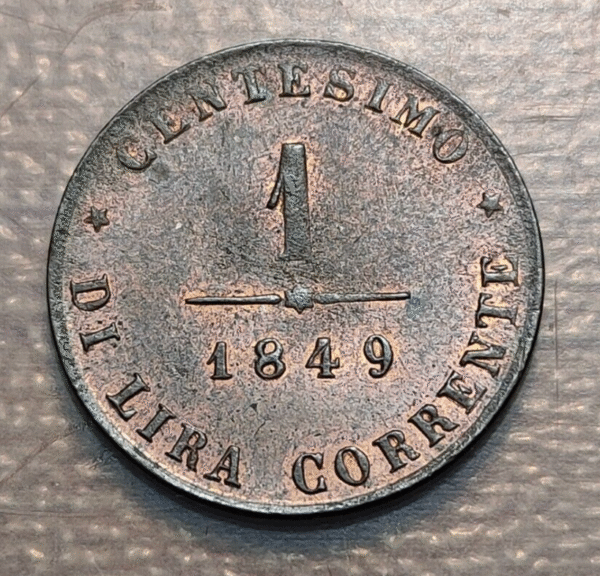 ITALIA VENEZIA VENECIA GOBIERNO PROVISIONAL 1 CENTESIMO 1849 SC- BRILLO ORIGINAL - Imagen 2