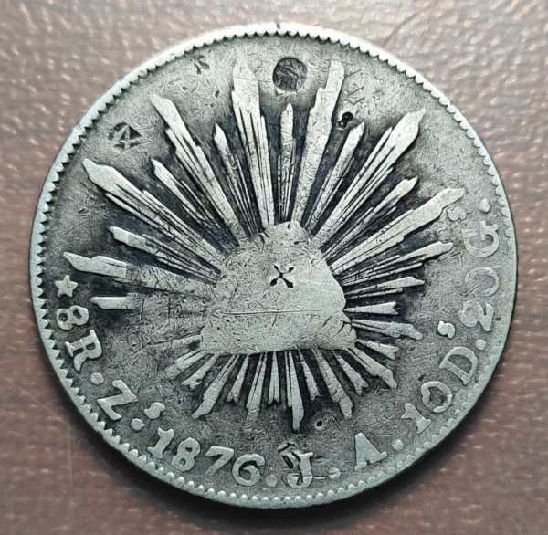 MEXICO ZACATECAS 8 REALES 1876 J.A. - Imagen 2