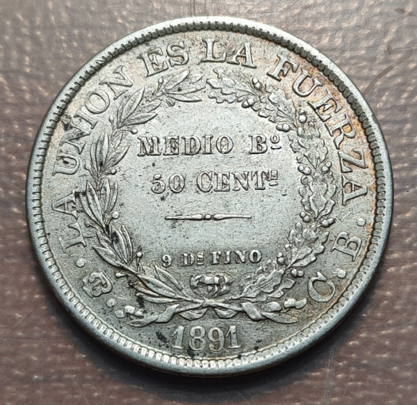 BOLIVIA 50 CENTAVOS 1891 CB MBC+/EBC - Imagen 2
