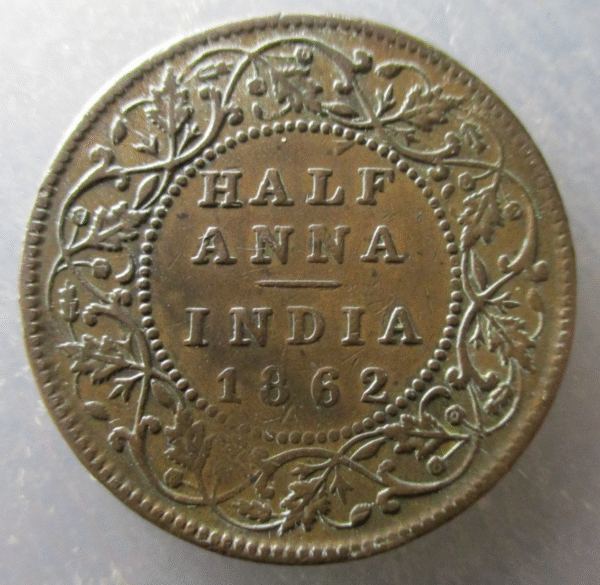 INDIA BRITISH 1/2 ANNA - HALF ANNA 1862 - Imagen 2