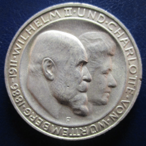 ALEMANIA GERMANY WURTTEMBERG WURTEMBERG 3 MARK 3 MARCOS 1911 F EBC+