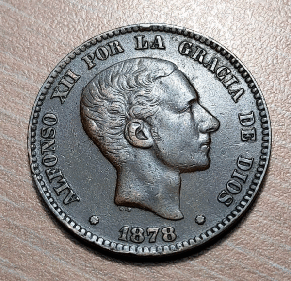 ESPAÑA SPAIN ALFONSO XII BARCELONA 10 CENTIMOS 1878 MBC
