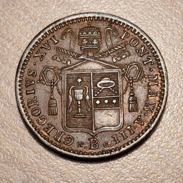 ESTADOS PAPALES VATICANO GREGORIO XVI 1/2 BAIOCCO 1833 B EBC