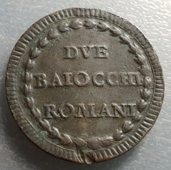 ESTADOS PAPALES PONTIFICIO VATICANO PIO VI 2 BAIOCCHI ROMANI AÑO XVII (1792) MBC - Imagen 2