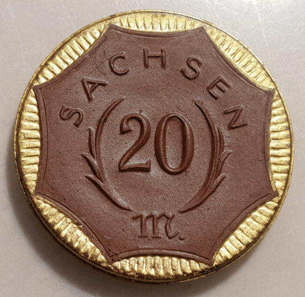 ALEMANIA SAJONIA SACHSEN SAXONY 20 MARK 20 MARCOS 1921 PORCELANA 31 mm - Imagen 2