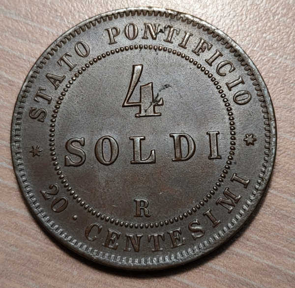 ESTADOS PAPALES VATICANO PIO IX 4 SOLDI 1868 ANNO XXII EBC/EBC+ - Imagen 2