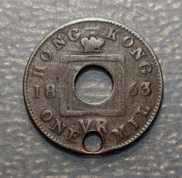 HONG KONG VICTORIA 1 MIL 1863 AGUJERO HOLE - Imagen 2