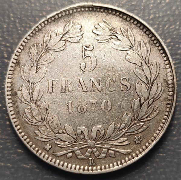 FRANCIA FRANCE 5 FRANCOS 5 FRANCS 1870 K BURDEOS BORDEAUX M EN ESTRELLA - Imagen 2