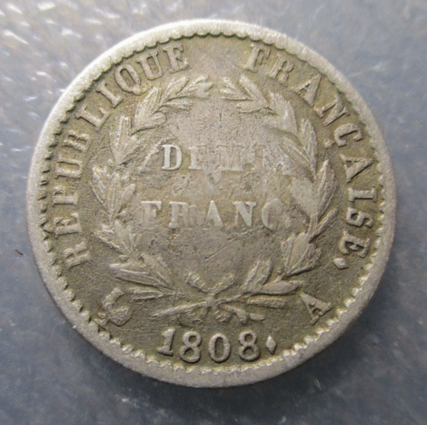 FRANCIA FRANCE NAPOLEON 1/2 FRANC 1/2 FRANCO 1808 A PARIS - Imagen 2