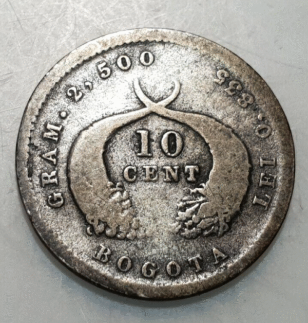 COLOMBIA BOGOTA 10 CENTAVOS 1874 BC