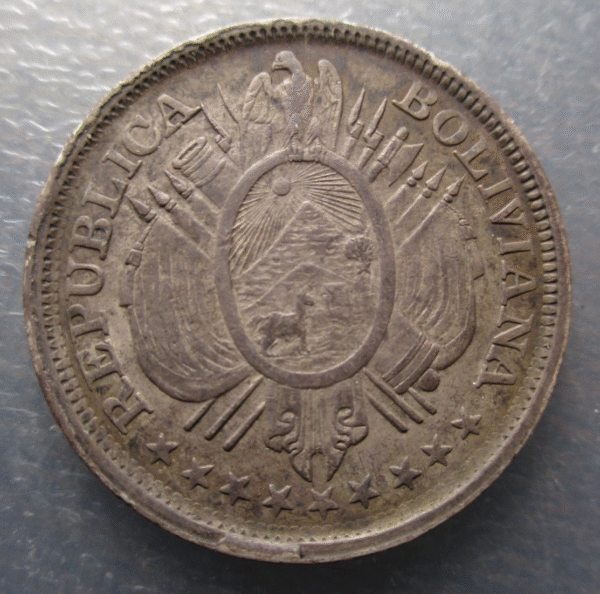 BOLIVIA 50 CENTAVOS - 1/2 BOLIVIANO 1893 PTS CB KM 161.5